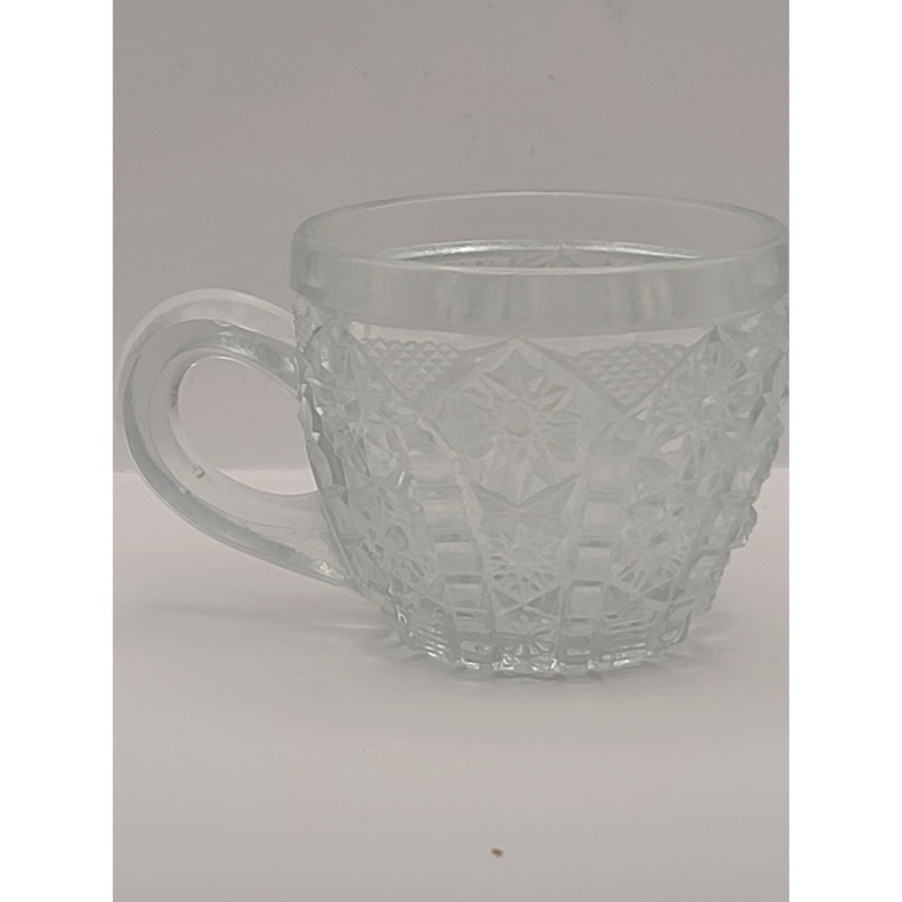 Vintage Pressed Glass Punch Cup Starburst Diamond Pattern Clear Glass Small Mug